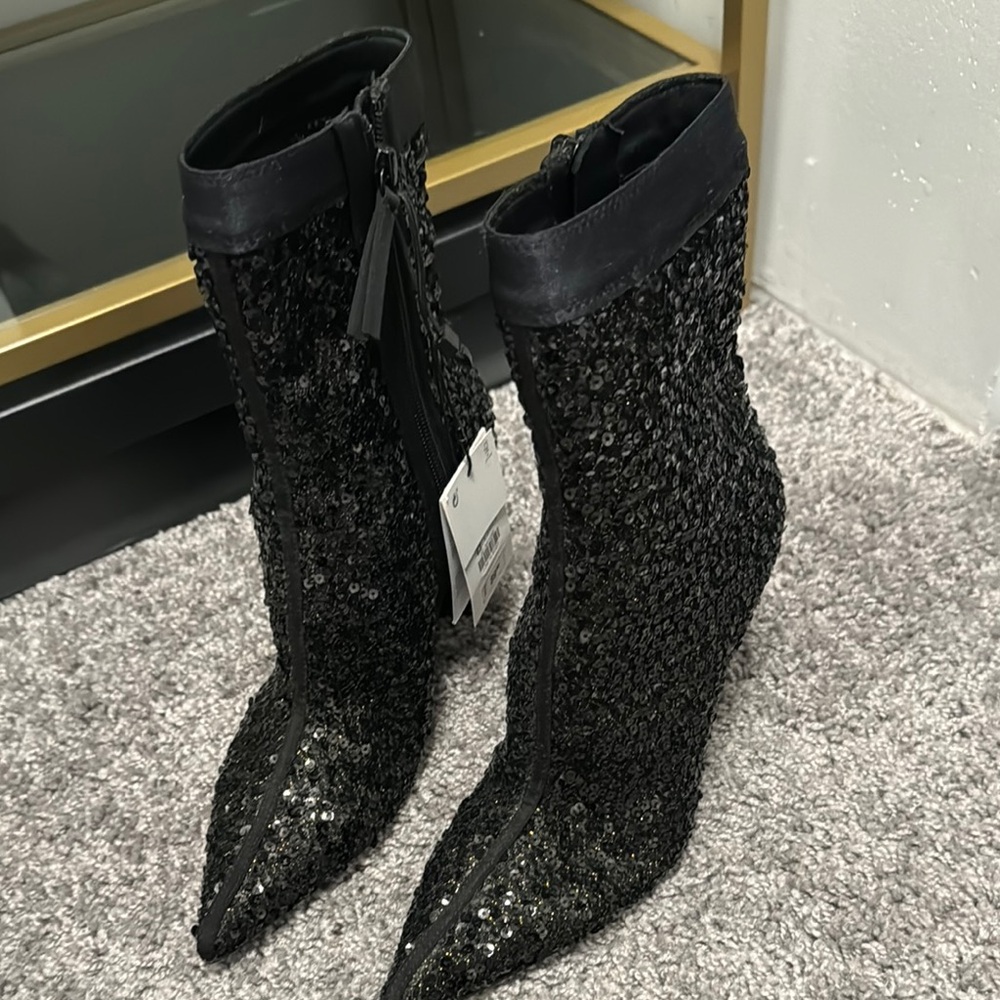Zara Black Heeled Boots with Sparkly Finish